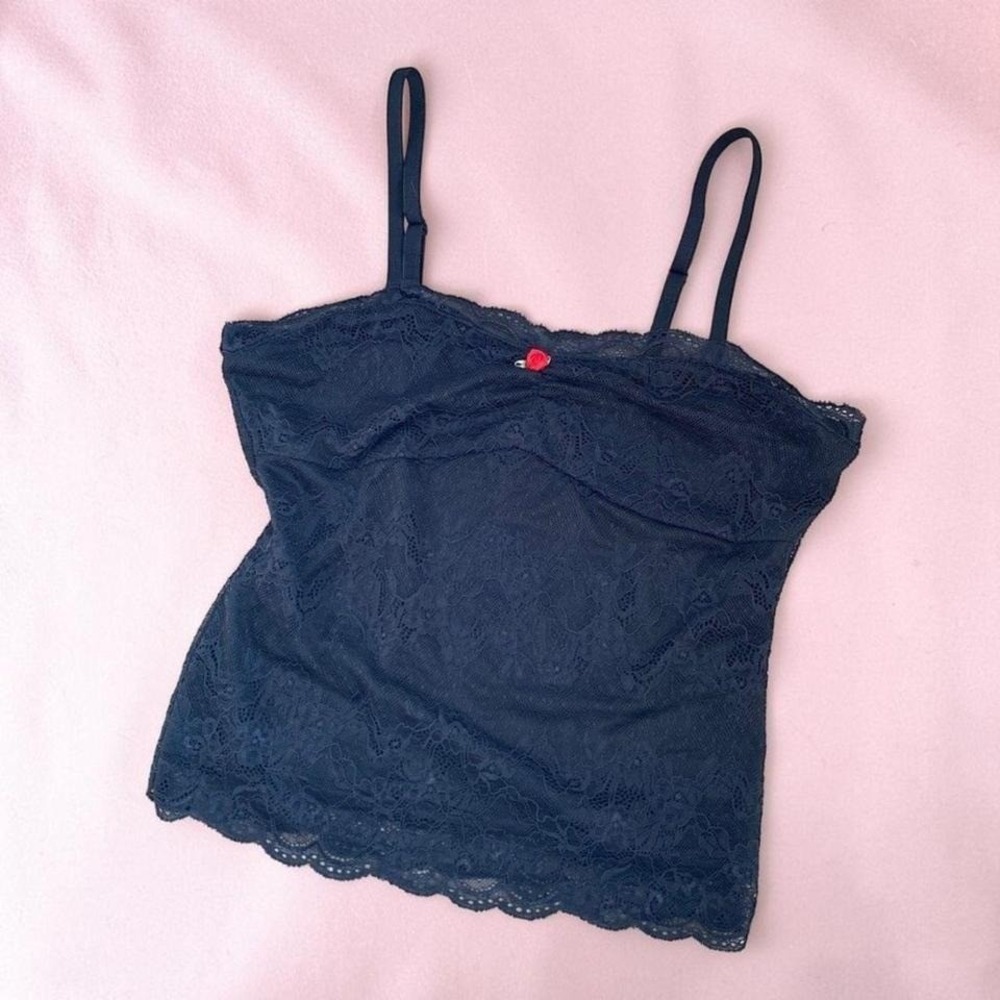 Black Lace Camisole Top Romantic Y2K Layering Piece Fairy Goth Grunge